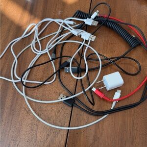 Mixed Charging Cables & USB Wall Adapter - Black, White, Red
